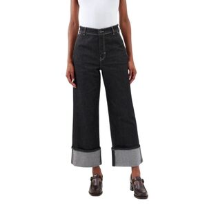 Weekend Max Mara Cambio Jeans Wide Leg High Rise Cuffed Womens Size 10 Black